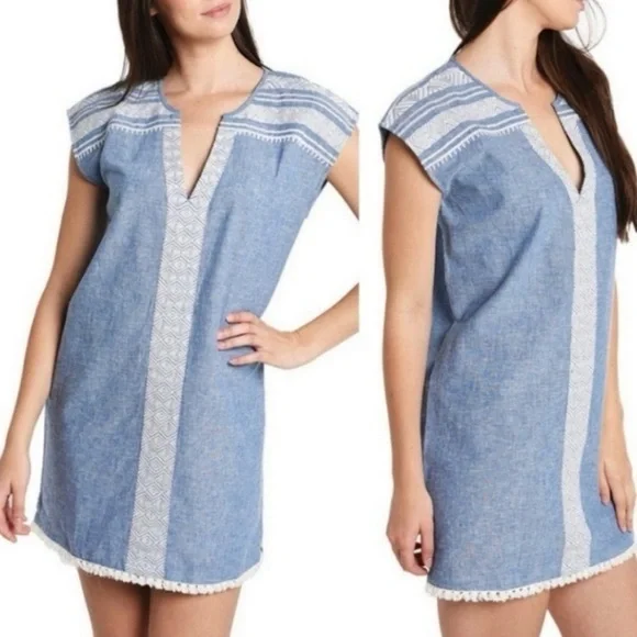Soft Joie Natali Shift Dress in Chambray/Porcelain Sz S - Picture 2 of 11